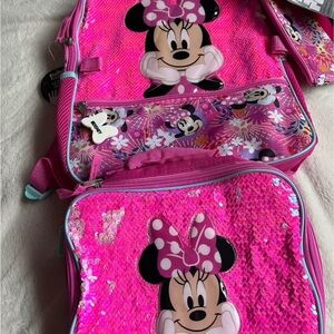 Pink and White Minnie Mouse Sequin Backpack